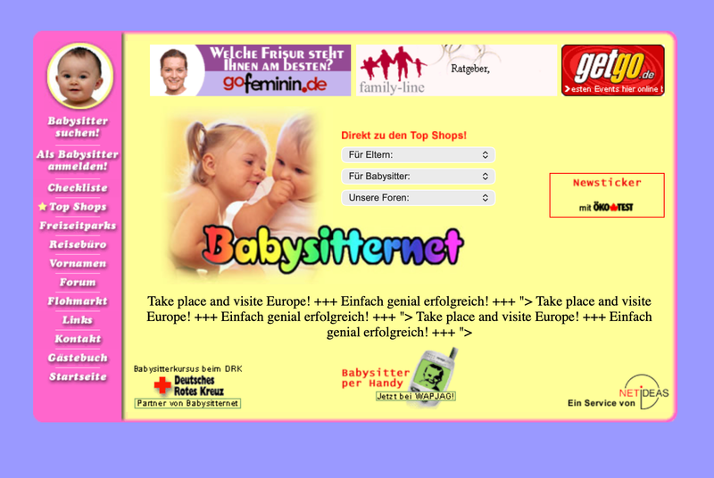 Startseite von babysitternet.de um das Jahr 2002